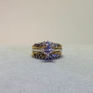 Vtg CZ Solitaire with Gold Toned CZ Enhancer